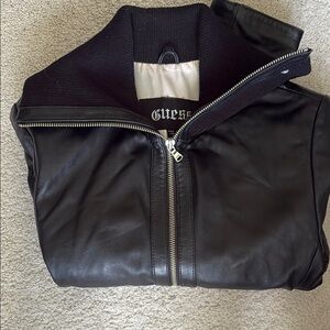 Guess Black Lambskin Leather Motorcycle Jacket Size S